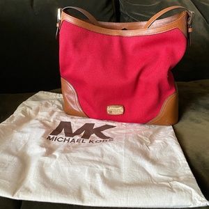 Michael Kors Red with Brown Saddle Trim Bag